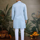 Rajwada Sky Blue Viscose Silk Embellished Stitched Kurta For Men