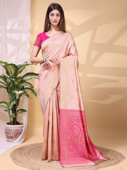 Rajwada Light Pink Silk Blend Woven Saree For Women