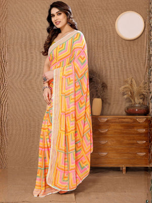 Rajwada Yellow Georgette Printed Saree For Women