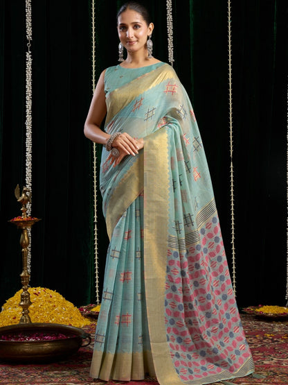 Rajwada Light Blue Silk Blend Solid Saree For Women