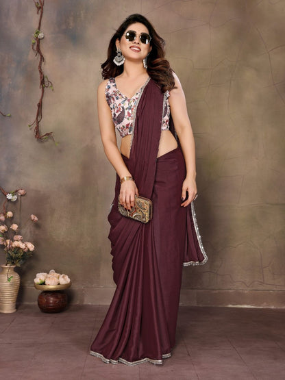 Rajwada Maroon Georgette Solid Saree For Women