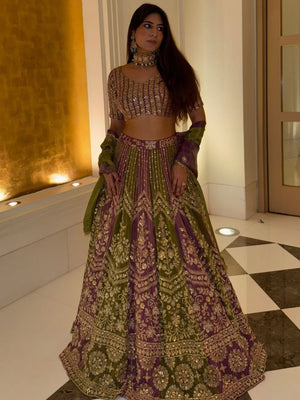 Rajwada Multicolor Georgette Embellished Semi Stitched Lehenga For Women