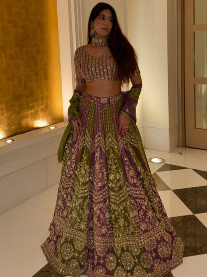 Rajwada Multicolor Georgette Embellished Semi Stitched Lehenga For Women