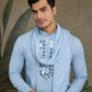 Rajwada Sky Blue Viscose Silk Embellished Stitched Kurta For Men