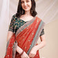 Rajwada Deep Red Organza Embellished Solid Saree For Women