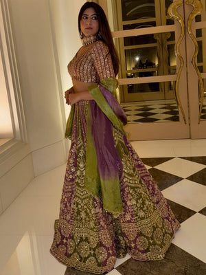 Rajwada Multicolor Georgette Embellished Semi Stitched Lehenga For Women
