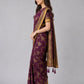 Wine Silk Blend Solid Saree
