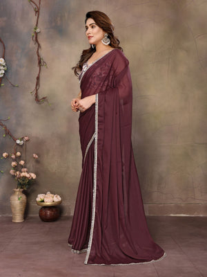 Rajwada Maroon Georgette Solid Saree For Women