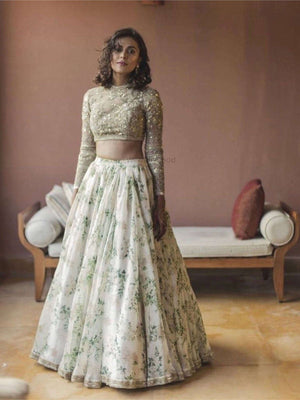 Rajwada White Organza Printed Semi-Stitched lehenga For Women