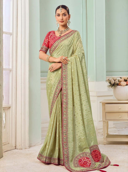 Rajwada Light Green Viscose Embroidered Saree For Women