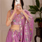 Rajwada Lavender Georgette Embroidered Semi-Stitched lehenga For Women