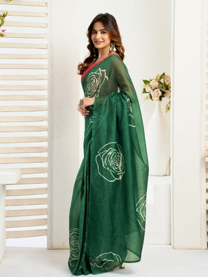 Rajwada Dark Green Cotton Linen Zari Work Saree For Women