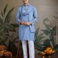 Rajwada Light Blue Viscose Silk Embellished Stitched Kurta For Men