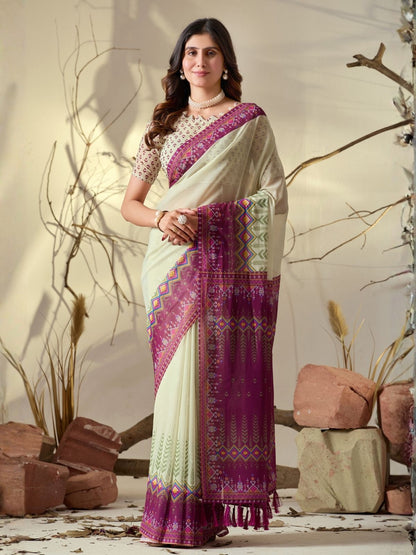 Rajwada Beige Georgette Printed Saree For Women
