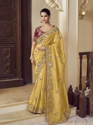 Rajwada Yellow Georgette Embroidered Elegant Saree For Women
