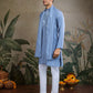 Rajwada Light Blue Viscose Silk Embellished Stitched Kurta For Men