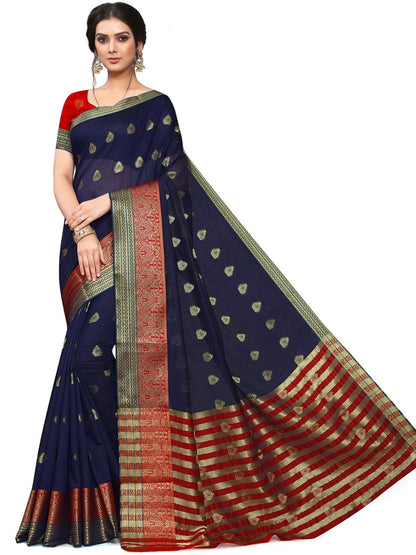 Rajwada Navy Blue Silk Blend Embellished Saree For Women