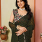 Rajwada Olive Green Georgette Plain Saree For Women