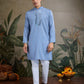 Rajwada Light Blue Viscose Silk Embellished Stitched Kurta For Men