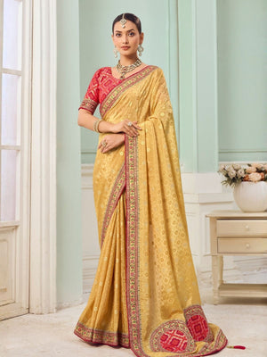 Rajwada Yellow Viscose Embroidered Saree For Women