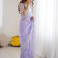 Rajwada Lavender Organza Embellished Solid Saree For Women