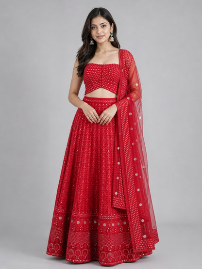 Magenta Net Embellished Lehenga