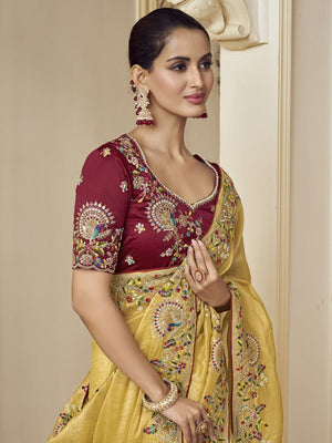 Rajwada Yellow Georgette Embroidered Elegant Saree For Women