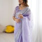 Rajwada Lavender Organza Embellished Solid Saree For Women