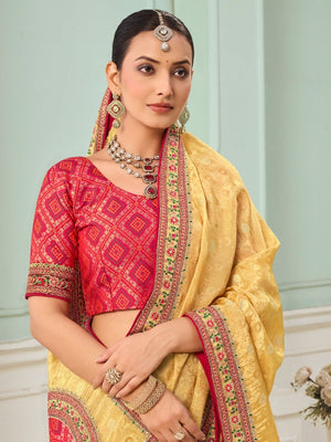 Rajwada Yellow Viscose Embroidered Saree For Women