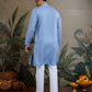 Rajwada Light Blue Viscose Silk Embellished Stitched Kurta For Men