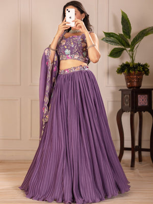 Rajwada Purple Georgette Embroidered Semi-Stitched lehenga For Women