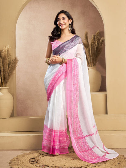 Rajwada Multicolour Cotton Linen Zari Work Saree For Women