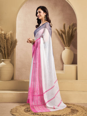 Rajwada Multicolour Cotton Linen Zari Work Saree For Women