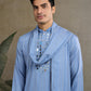 Rajwada Light Blue Viscose Silk Embellished Stitched Kurta For Men
