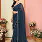 Rajwada Teal Blue Georgette Plain Saree For Women