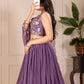 Rajwada Purple Georgette Embroidered Semi-Stitched lehenga For Women