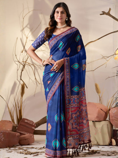 Rajwada Blue Georgette Printed Saree For Women