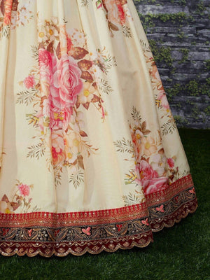 Rajwada Off-White Organza Printed Semi-Stitched lehenga For Women
