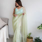 Rajwada Light Green Organza Embroidered Saree With Unstitched Blouse For Women