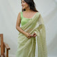 Rajwada Light Green Organza Mirror Work Saree With Unstitched Blouse For Women