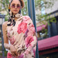Rajwada Pink Silk Blend Printed Saree With Unstitched Blouse For Women