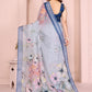 Rajwada Sky Blue Cotton Linen Printed Saree For Women