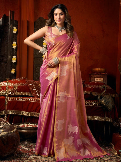 Rajwada Mauve Silk Blend Solid Saree For Women