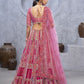 Rajwada Pink Organza Embellished Semi-Stitched Lehenga With Unstitched Blouse For Women