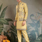 Rajwada Yellow Viscose Silk Embroidered Stitched Kurta Set For Men