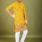 Rajwada Yellow Cotton Embroidered Stitched Kurta For Men