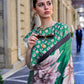 Rajwada Green Satin Printed Saree With Unstitched Blouse For Women