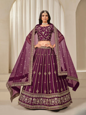 Rajwada Purple Art Silk Embroidered Semi-Stitched lehenga For Women