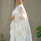Rajwada Off White Organza Printed Saree With Unstitched Blouse For Women