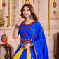Rajwada Blue Cotton Blend Solid With Golden Border Semi-Stitched Lehenga For Women